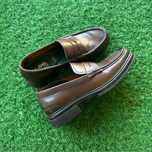 Aldo Men's Dark Brown Leather Loafers - Picture 10 of 10